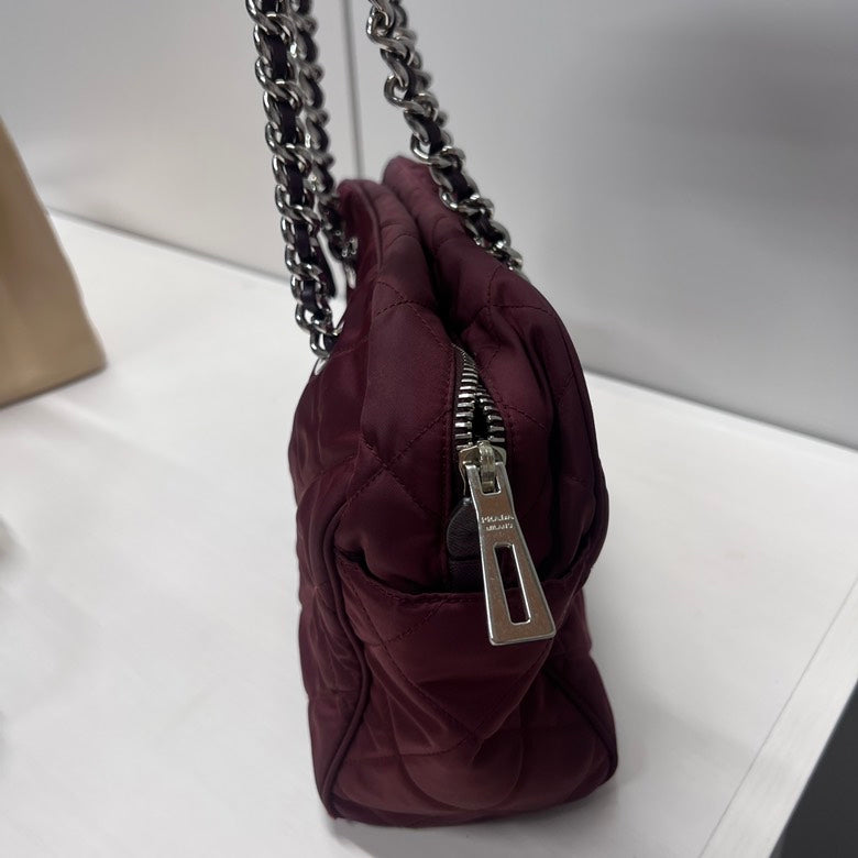 Prada Wine Shoulder Bag Red Chain