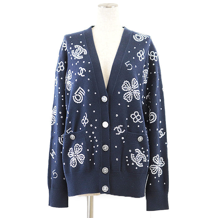 Chanel Knit Cardigan Navy White