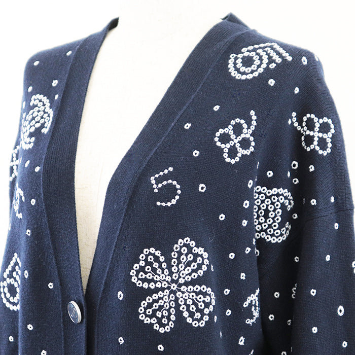 Chanel Knit Cardigan Navy White