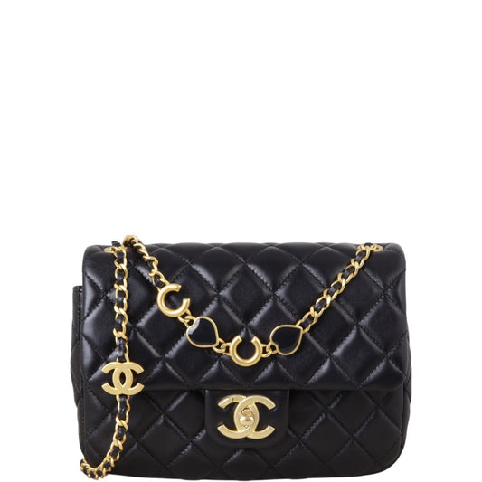 Chanel Coco de Toi Heart Square Flap Bag Quilted Black Crossbody Bag