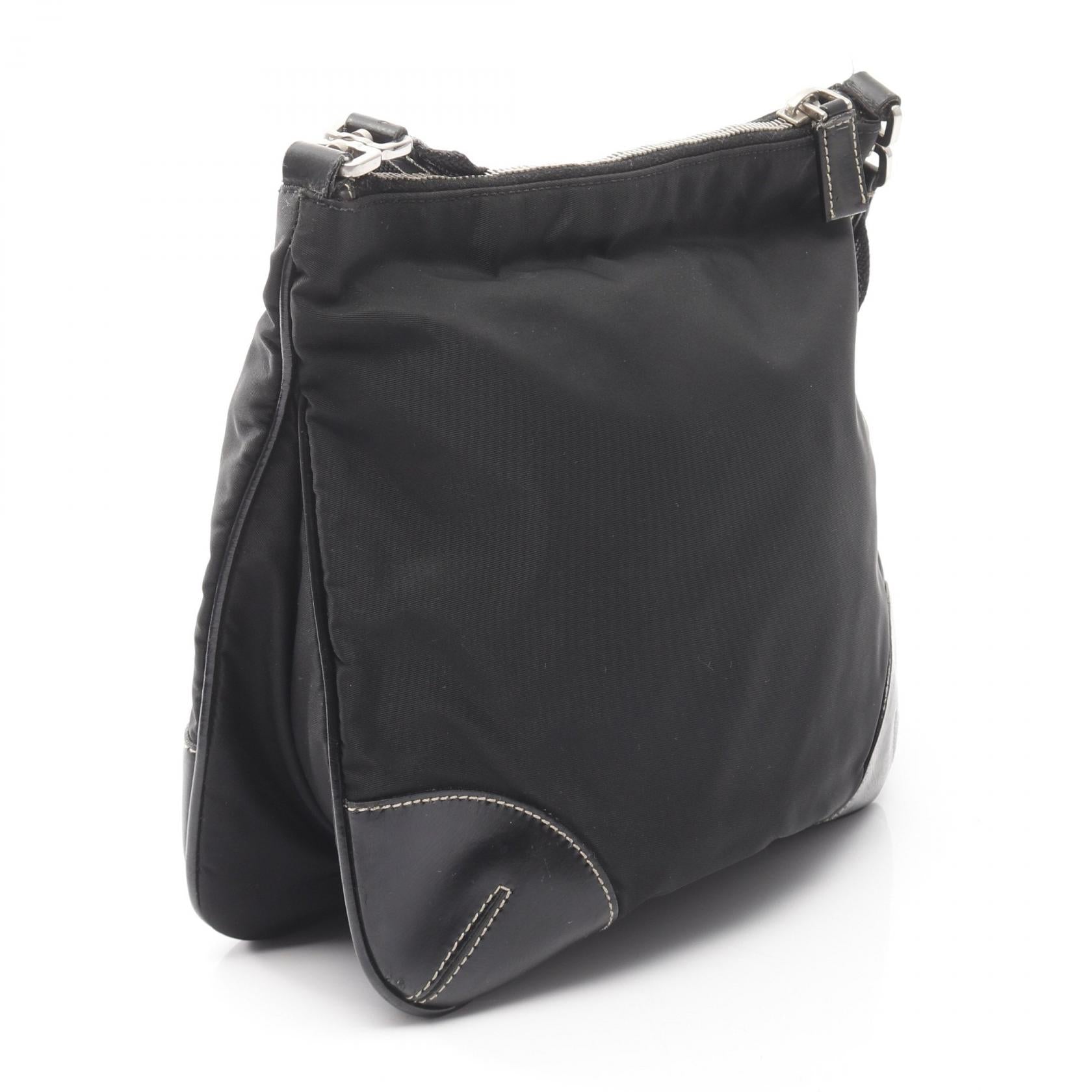 Prada Tessuto Light Shoulder Bag Leather Nylon