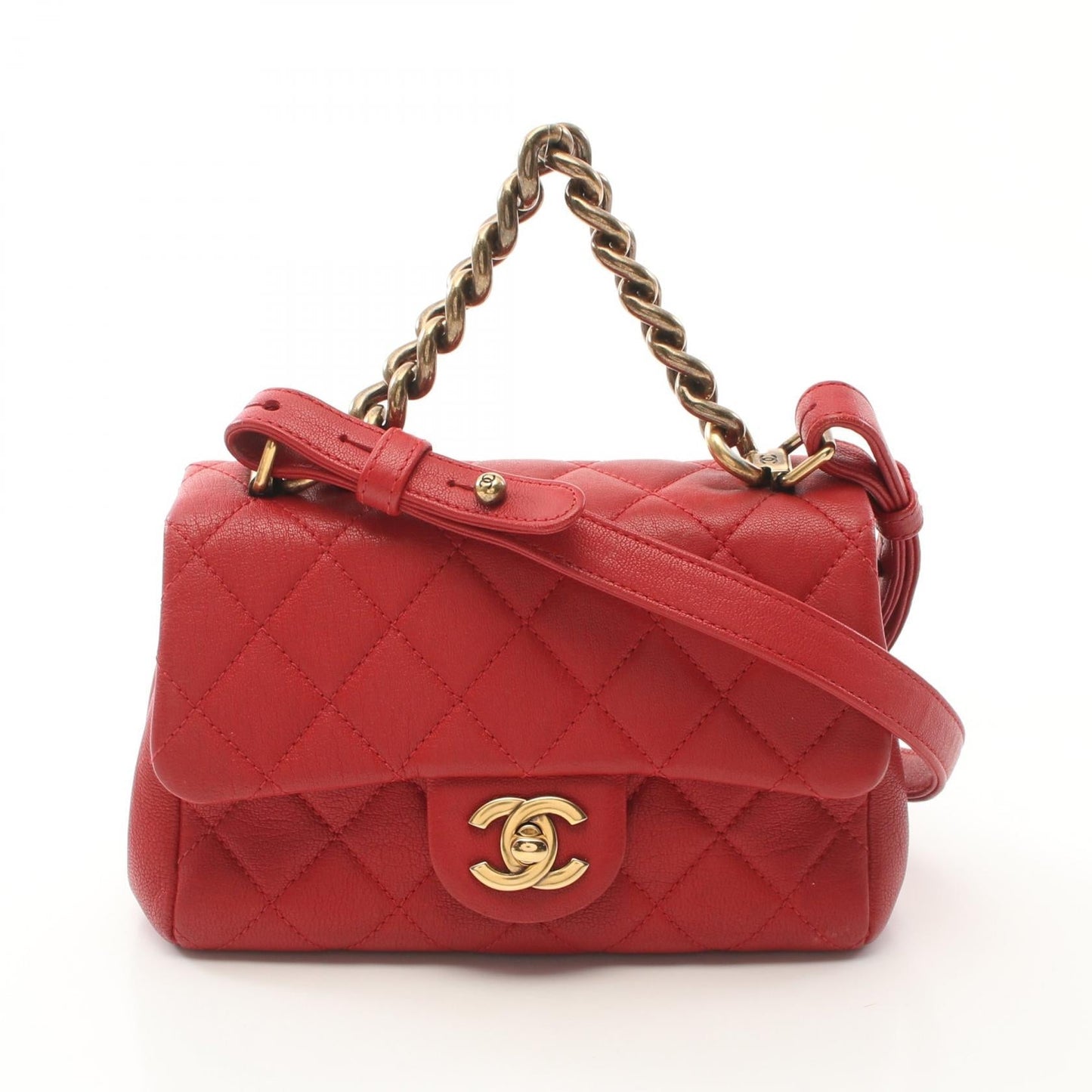 Matelasse Leather Handbag Red
