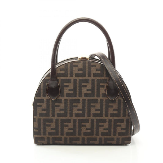 Fendi Zucca Handbag Leather Canvas Travel Bag Leather 2Way Handbag