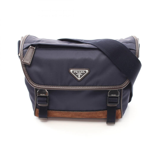 Prada Tessuto Shoulder Bag Leather Suede Nylon