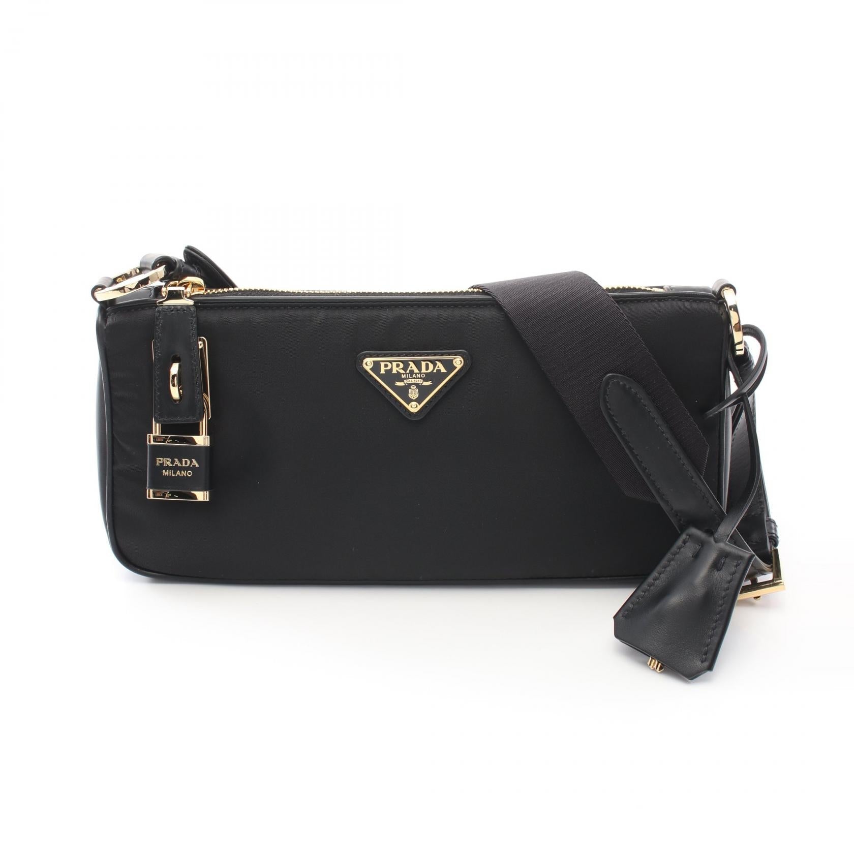 Prada Tessuto Shoulder Bag Leather Nylon Vitello