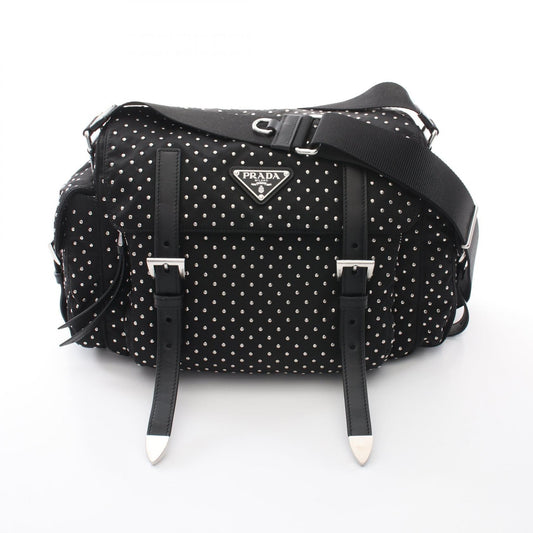 Prada Studs Shoulder Bag Leather Nylon
