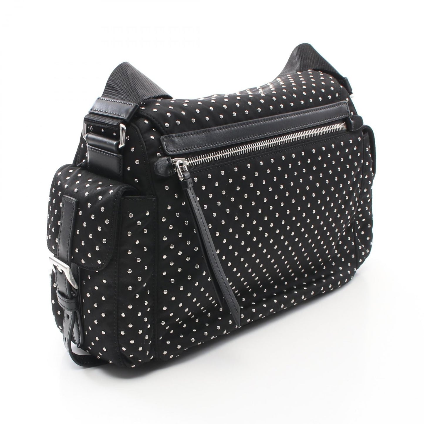 Prada Studs Shoulder Bag Leather Nylon