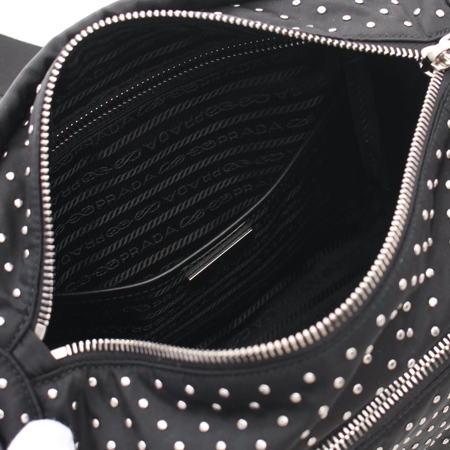 Prada Studs Shoulder Bag Leather Nylon