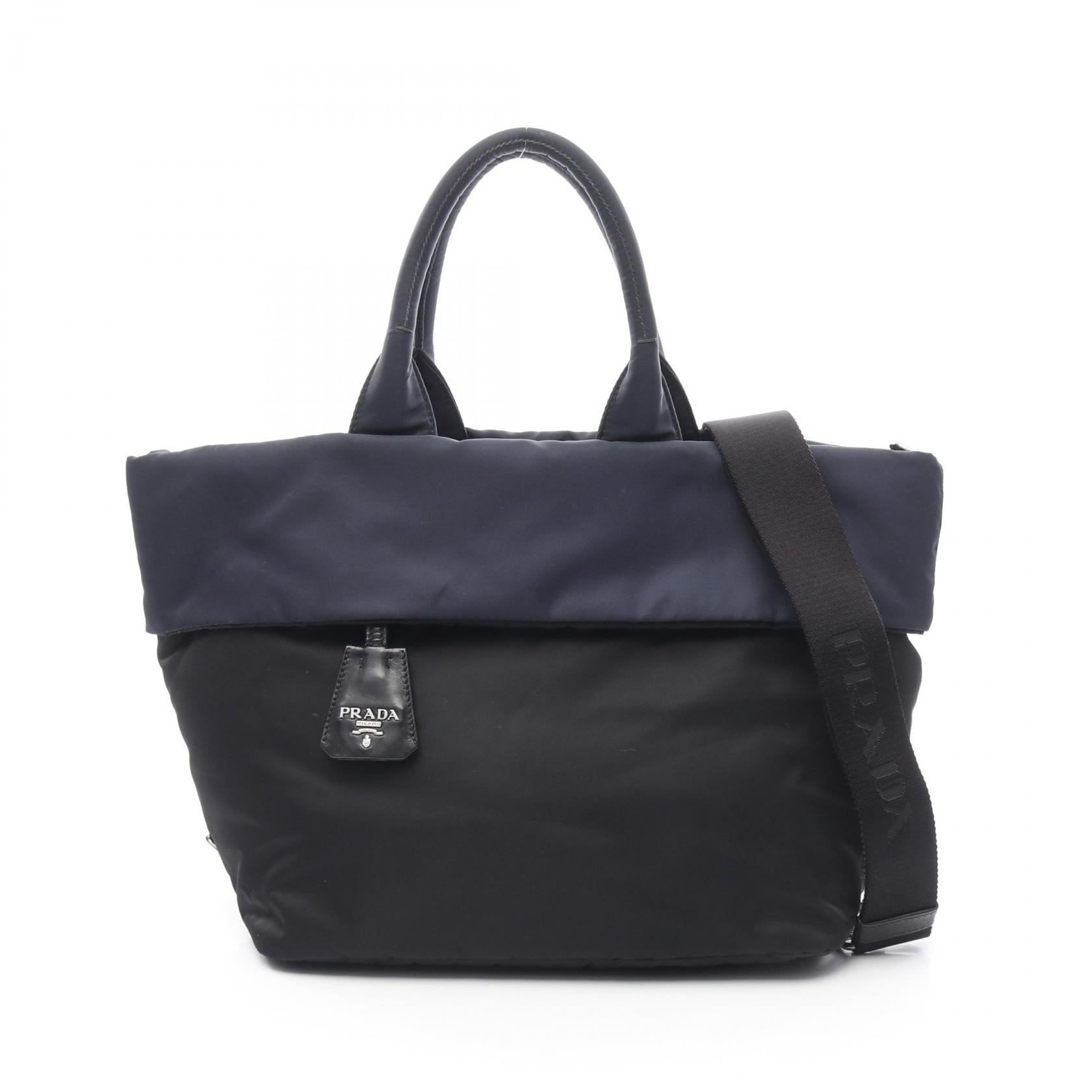 Prada Tessuto Double 2Way Bag Leather Nylon Travel Bag