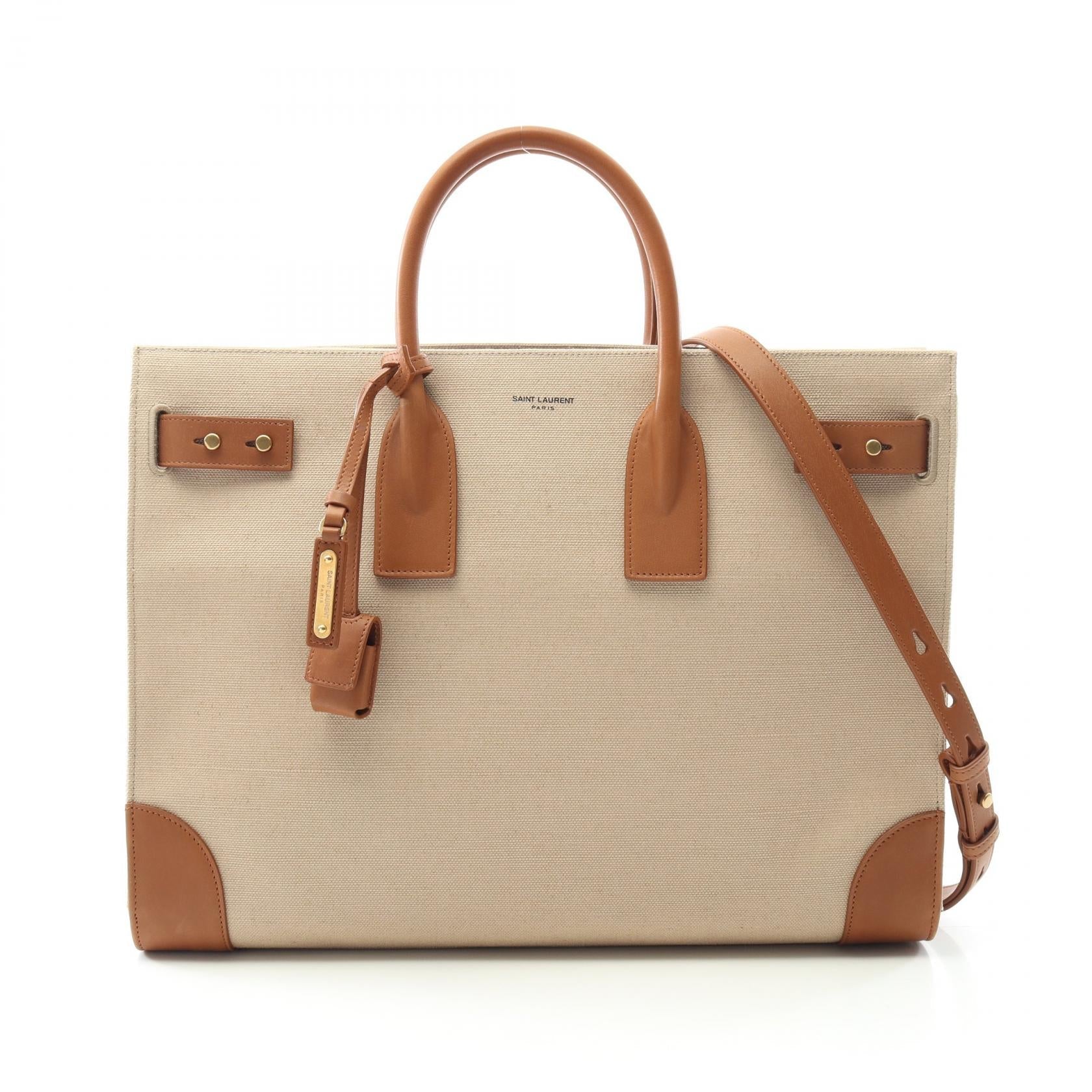 YSL Saint Laurent Sac De Jour Thin Tote Bag Leather Canvas Large