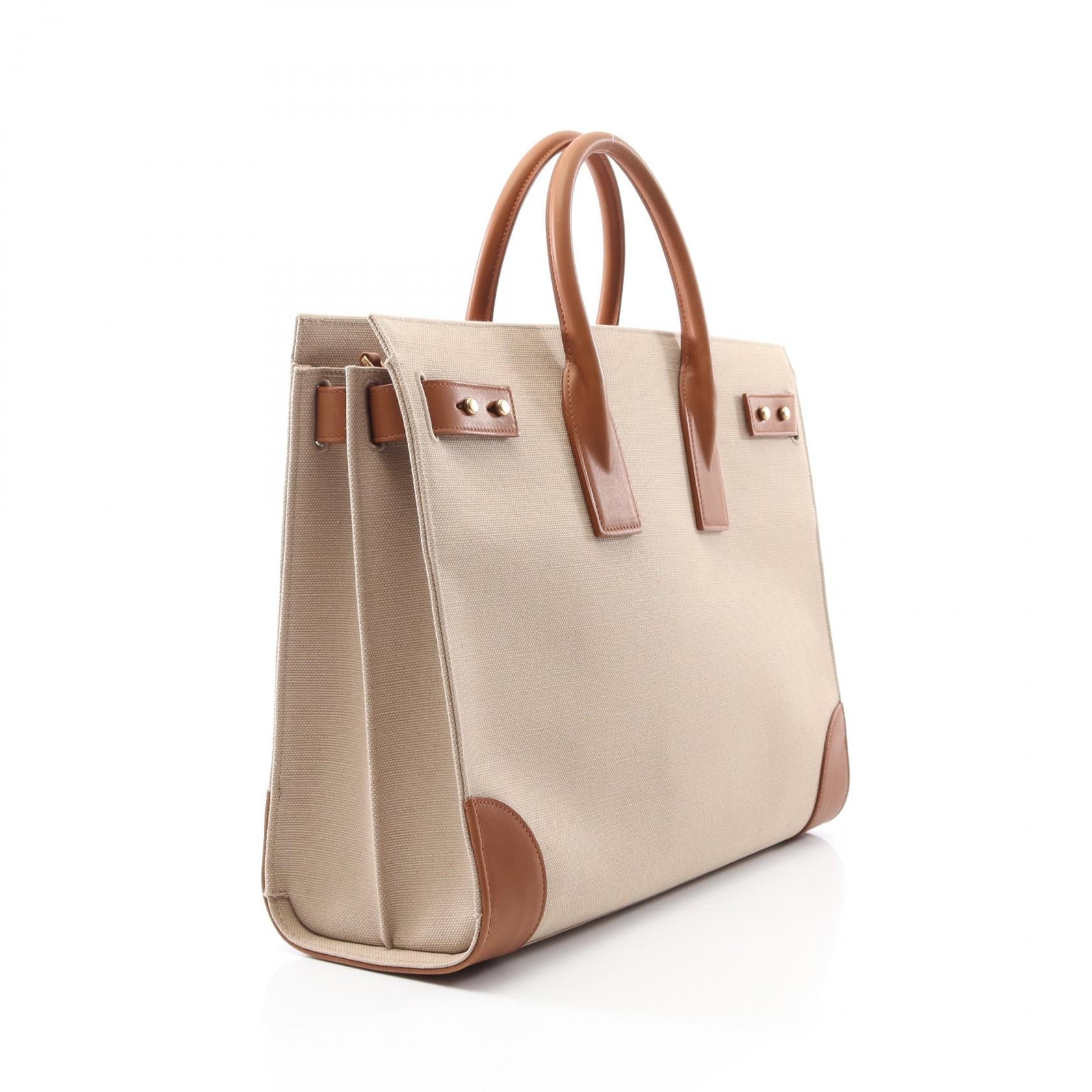 YSL Saint Laurent Sac De Jour Thin Tote Bag Leather Canvas Large
