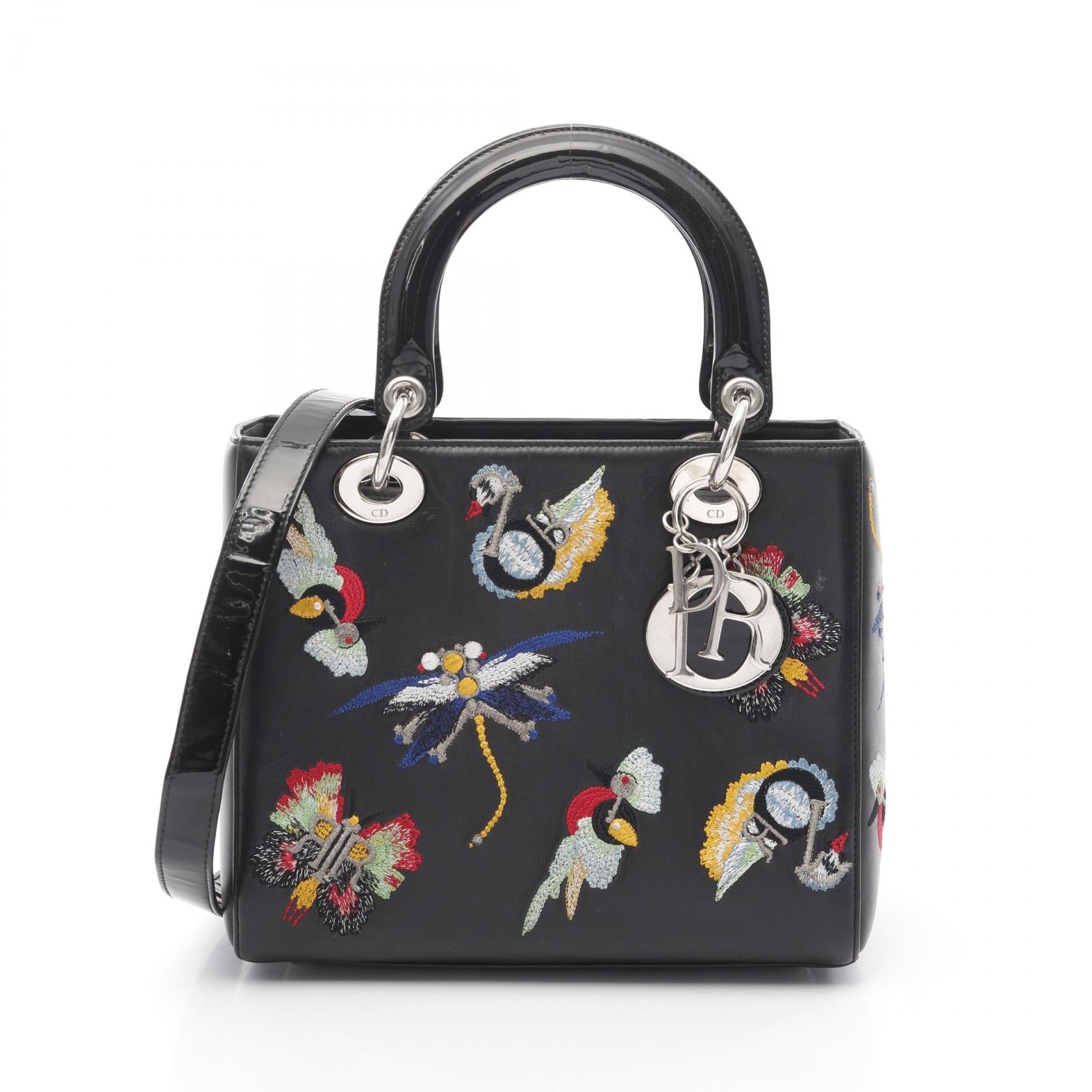 Dior Lady Calfskin Handbag Leather Patent Travel Bag