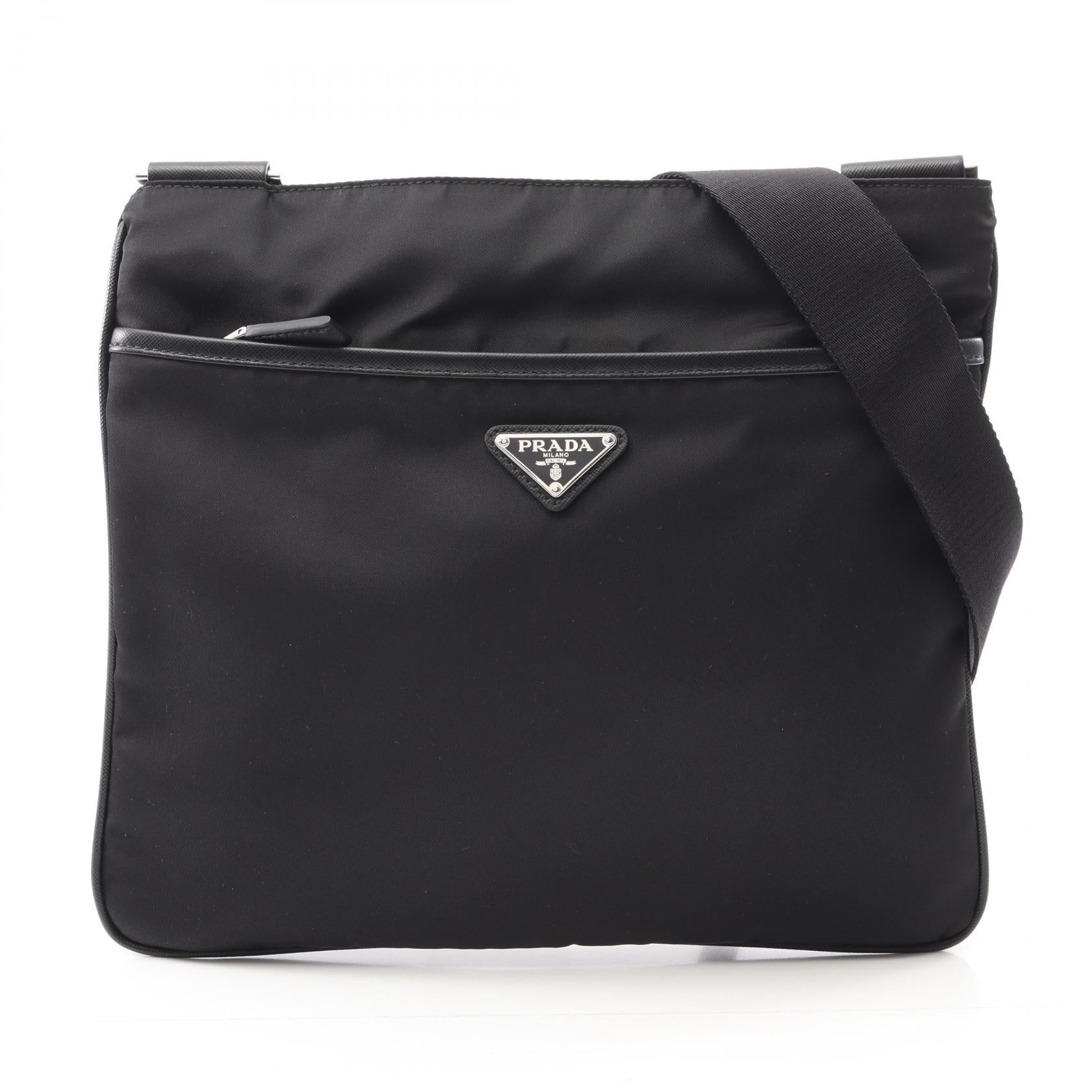 Prada Tessuto Saffi Shoulder Bag Leather Nylon Saffiano Leather Shoulder Bag