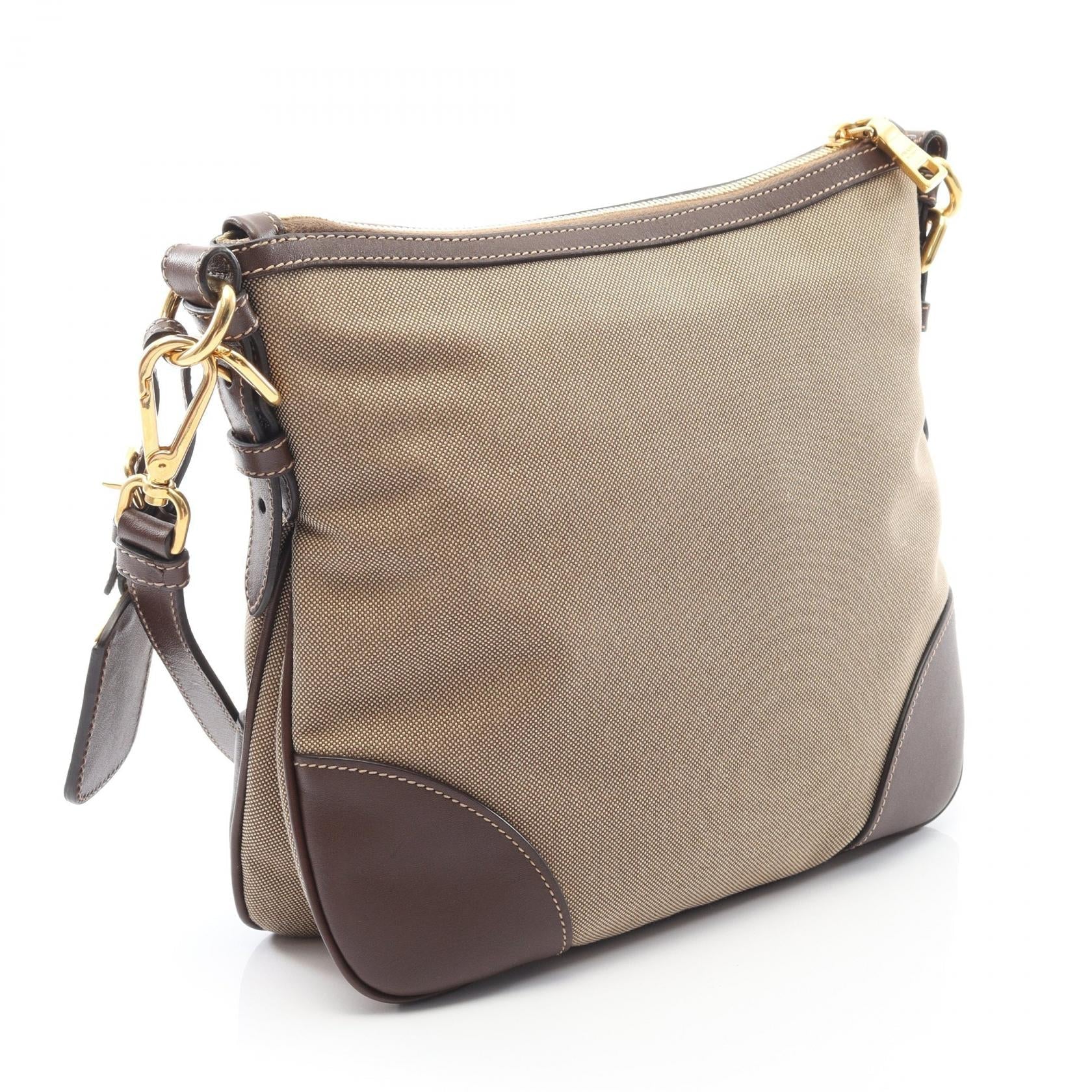 Prada Shoulder Bag Leather Canvas Logo