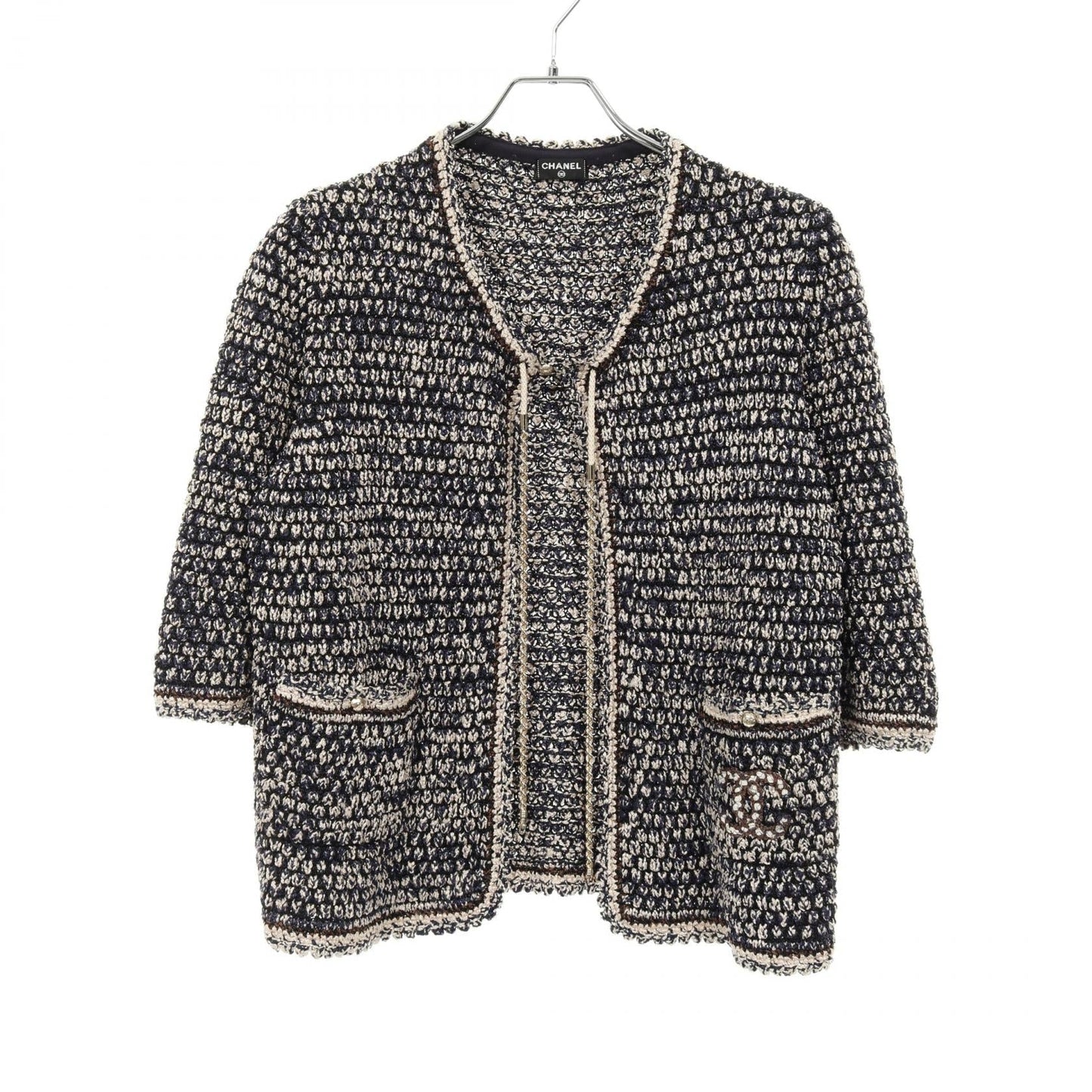 Chanel Coco Mark Chain Knit Cardigan Rayon Nylon Top