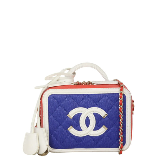 Chanel CC Filigree Vanity Case Small Handbag Quilted White Crossbody Bag