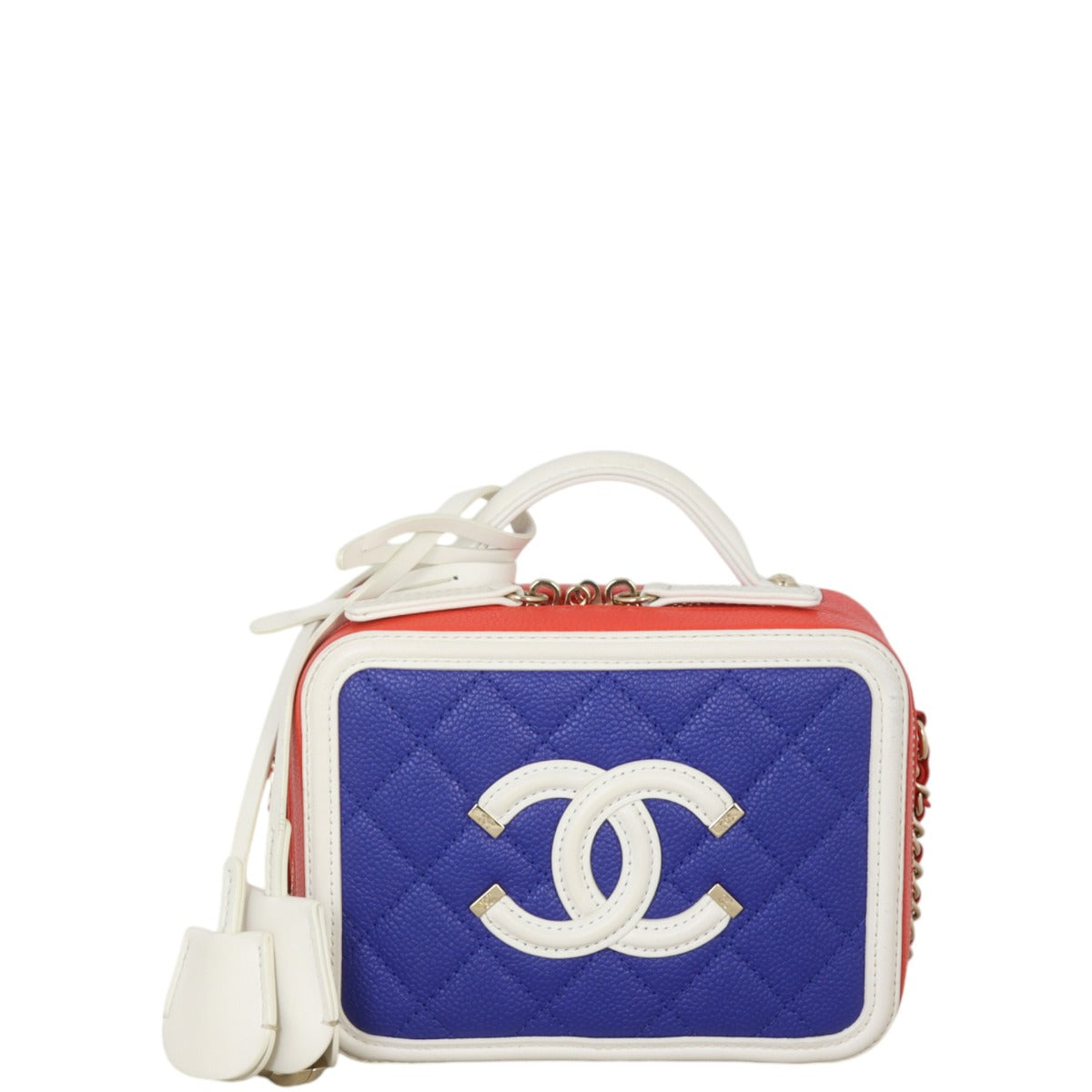 Chanel CC Filigree Vanity Case Small Handbag Quilted White Crossbody Bag