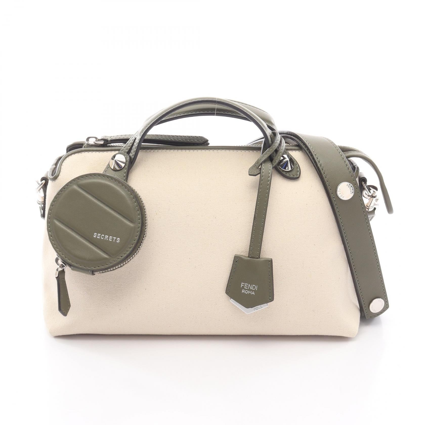 Fendi By The Way Handbag Leather Canvas Medium Travel Bag