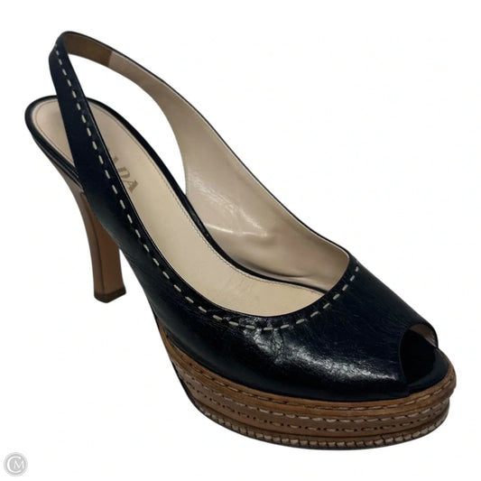 Prada Sling Bag Whipstick Slingback Peep Toe Heels Shoes Black