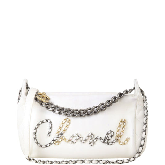 Chanel Written in Hobo Quilted White Crossbody Bag