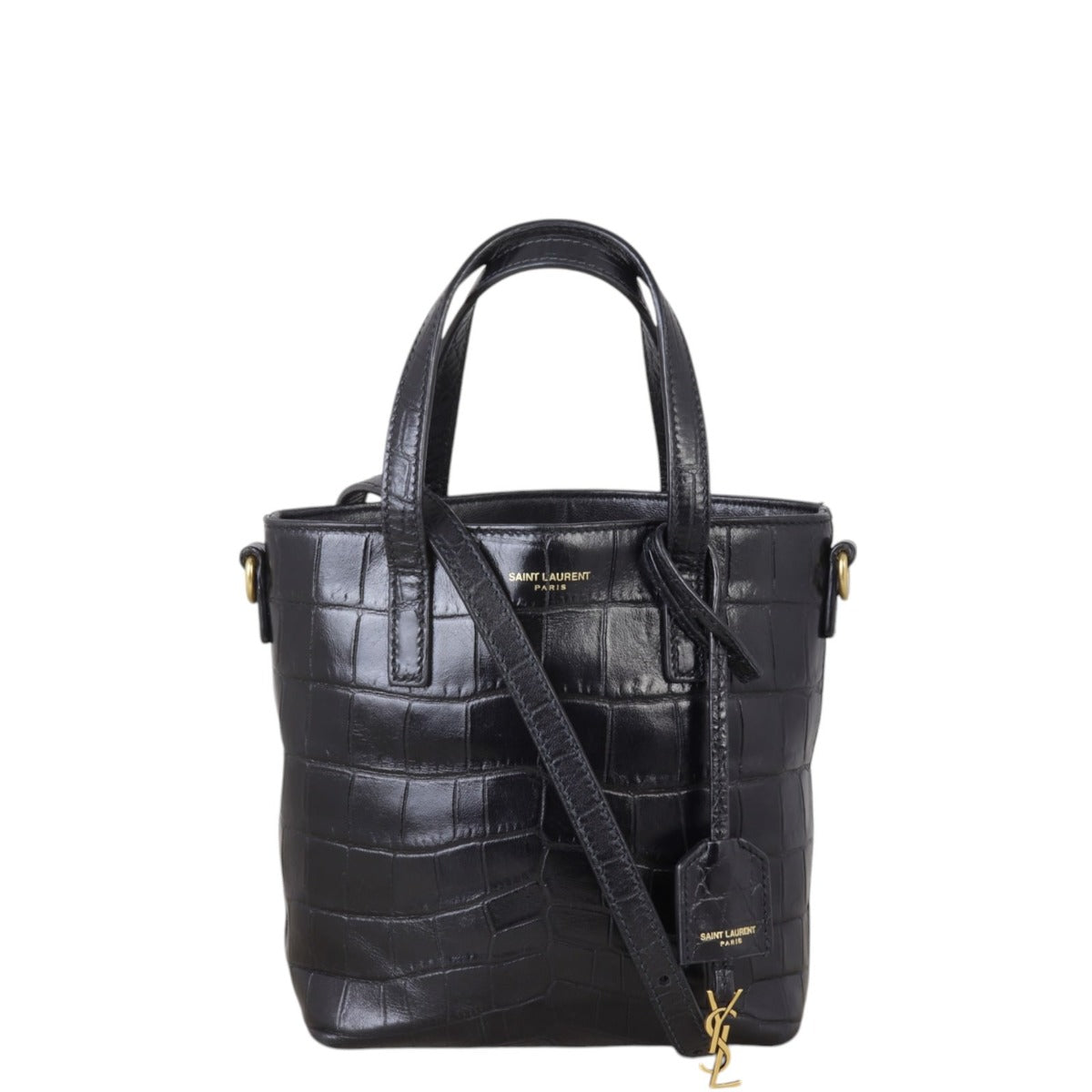 YSL Saint Laurent Toy Shopping Tote Croc Embossed Tote Bag