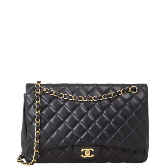 Chanel Classic Single Maxi Lambskin Handbag Quilted Black Crossbody Bag