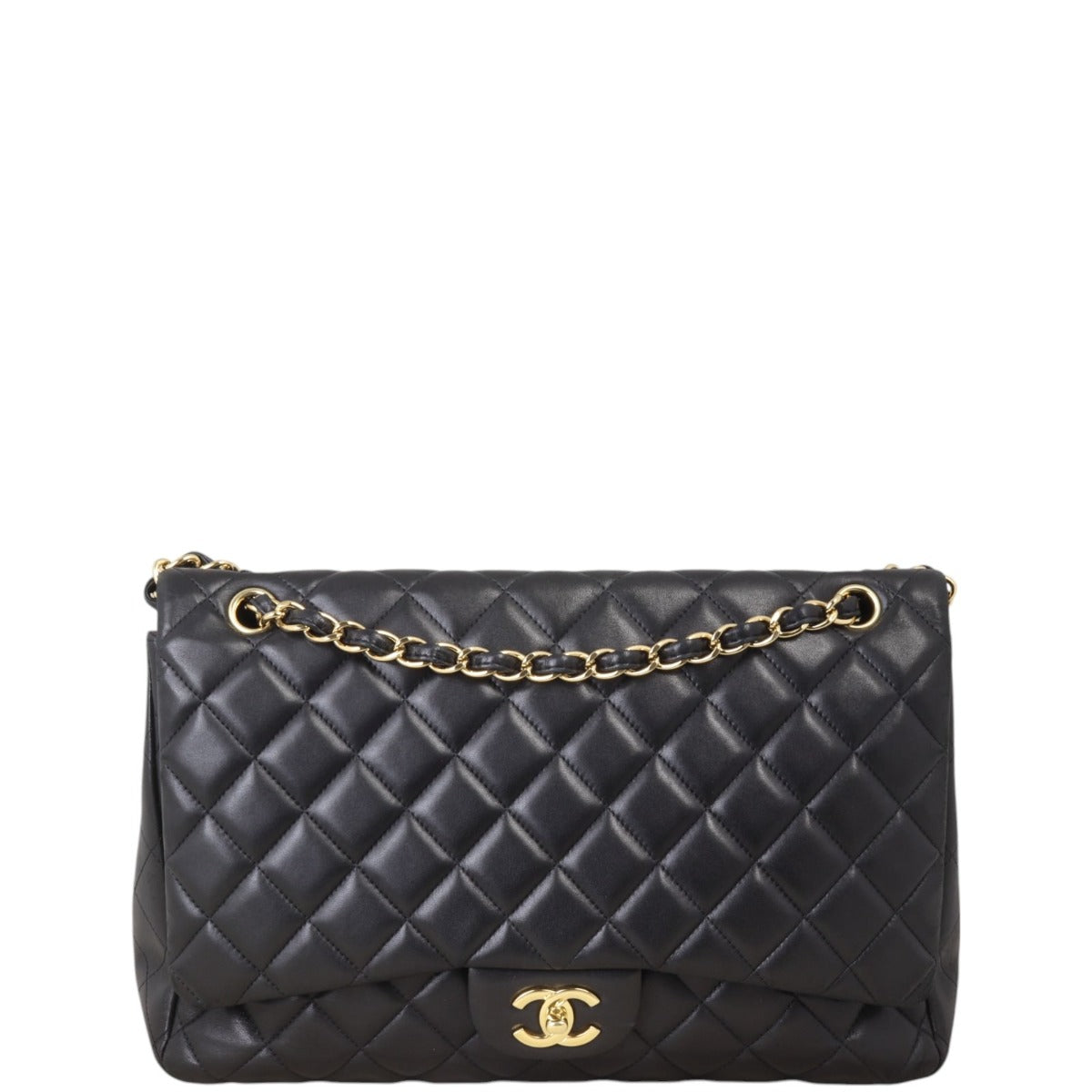 Chanel Classic Single Maxi Lambskin Handbag Quilted Black Crossbody Bag