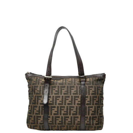 Fendi Zucca Handbag Leather Canvas Travel Bag Canvas Leather Handbag