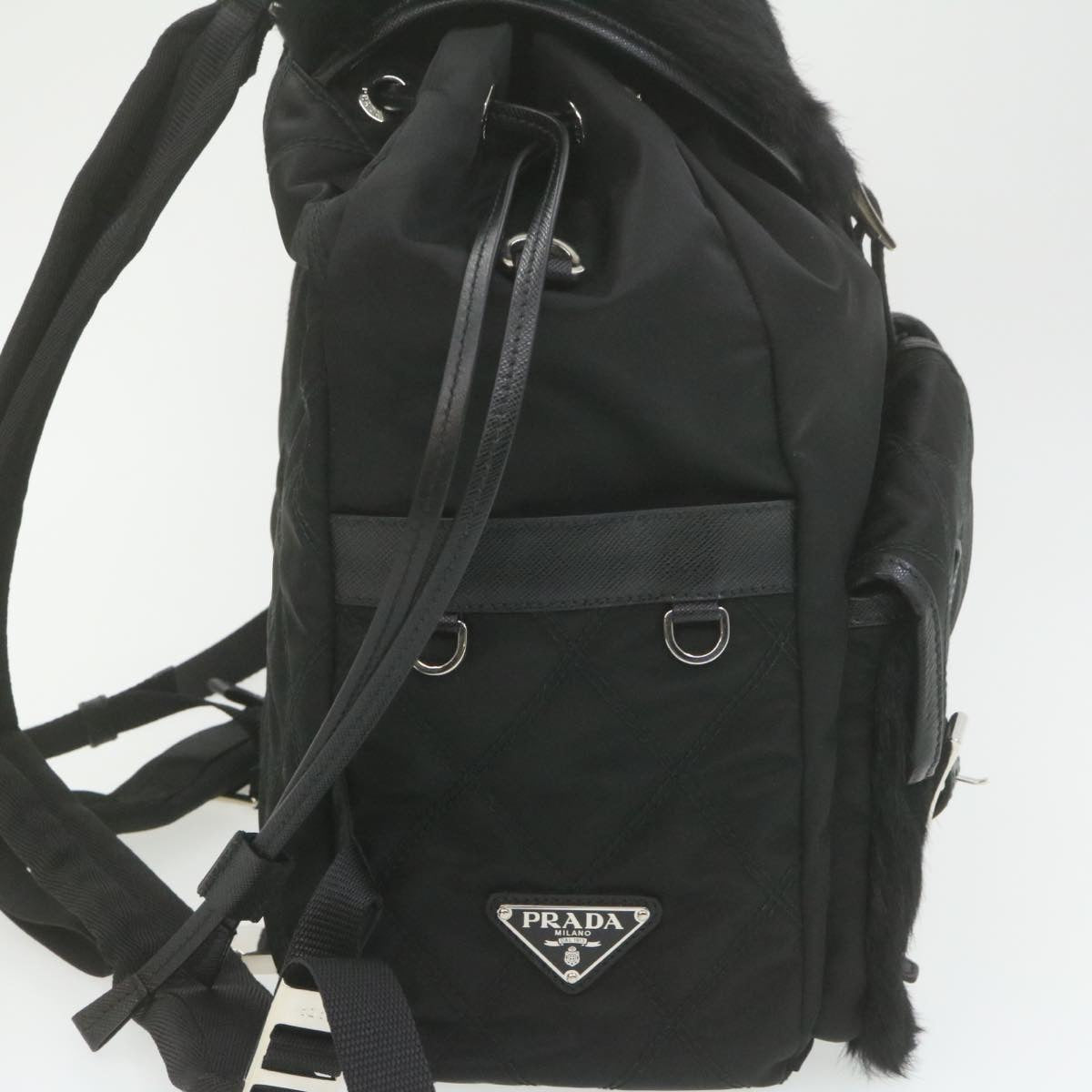 Prada Fur Backpack Nylon Black