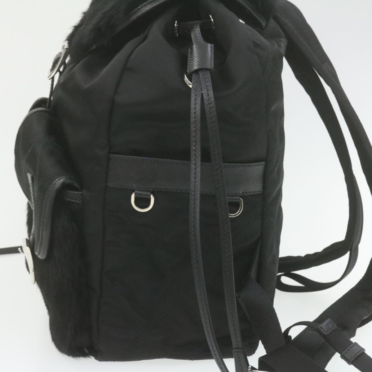 Prada Fur Backpack Nylon Black