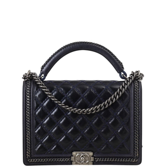 Chanel Boy Top Handle Paris-Rome Blue Large Handbag