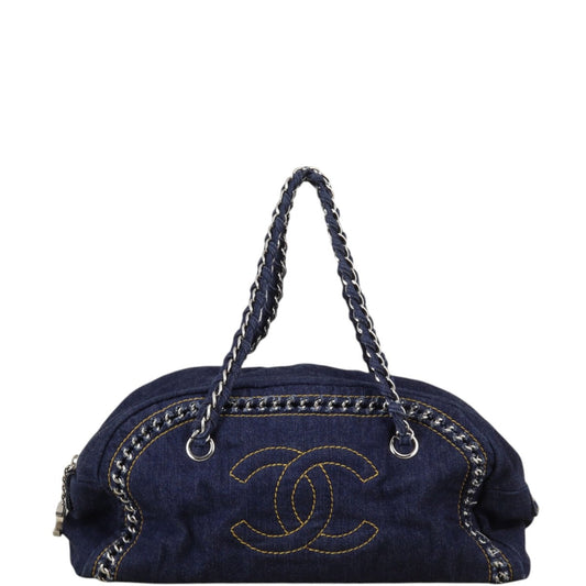 Chanel Luxe Ligne Bowler Handbag Denim Blue