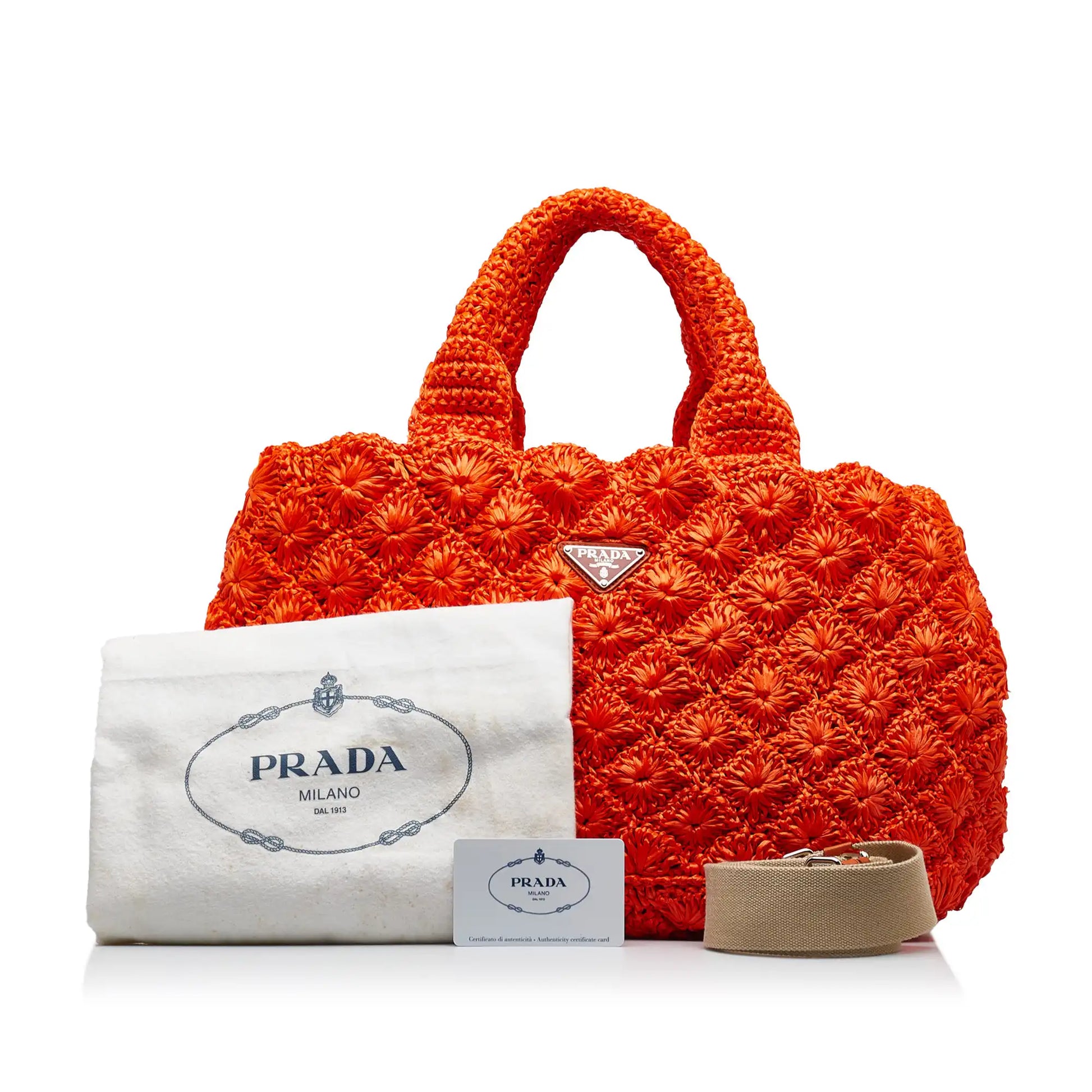 Prada Handbag Satchel Raffia Orange Satchel Bag