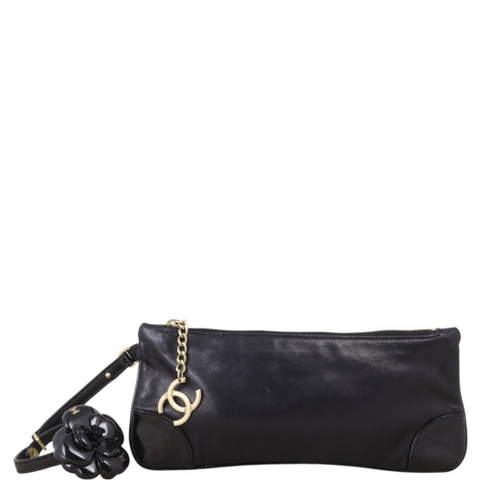 Chanel Camellia Wristlet Pouch Handbag Black Mini Mini Bag