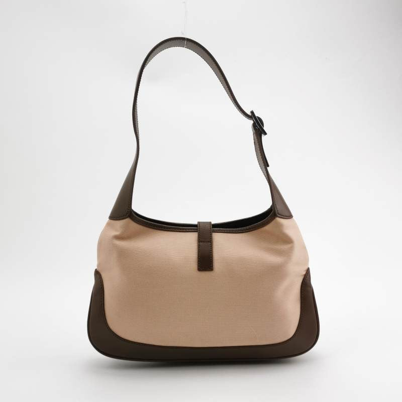 Gucci Jackie Fabric Hardware Leather Brown Silver Small Travel Bag