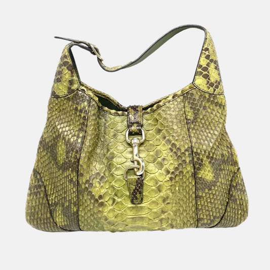 Gucci Jackie Rare Leather Python Green Travel Bag