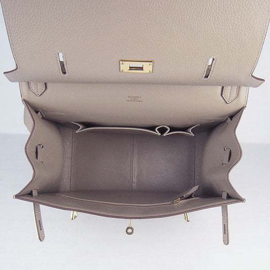 Hermes Luxury Shoulder Bag Grey Golden Leather