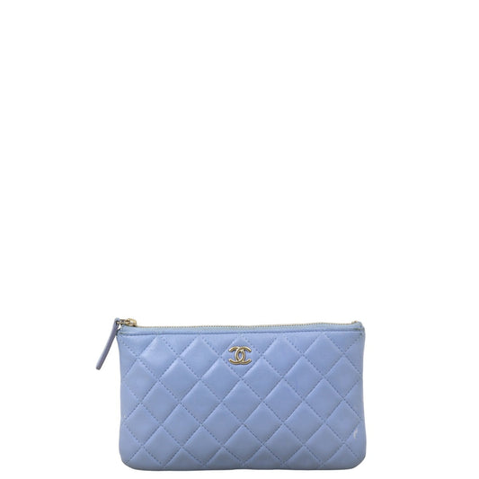 Chanel Classic O-Case Pouch Handbag Quilted Blue Clutch Bag