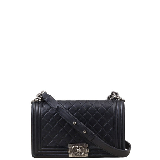 Chanel Boy Old Handbag Quilted Black Crossbody Bag Medium 21022025