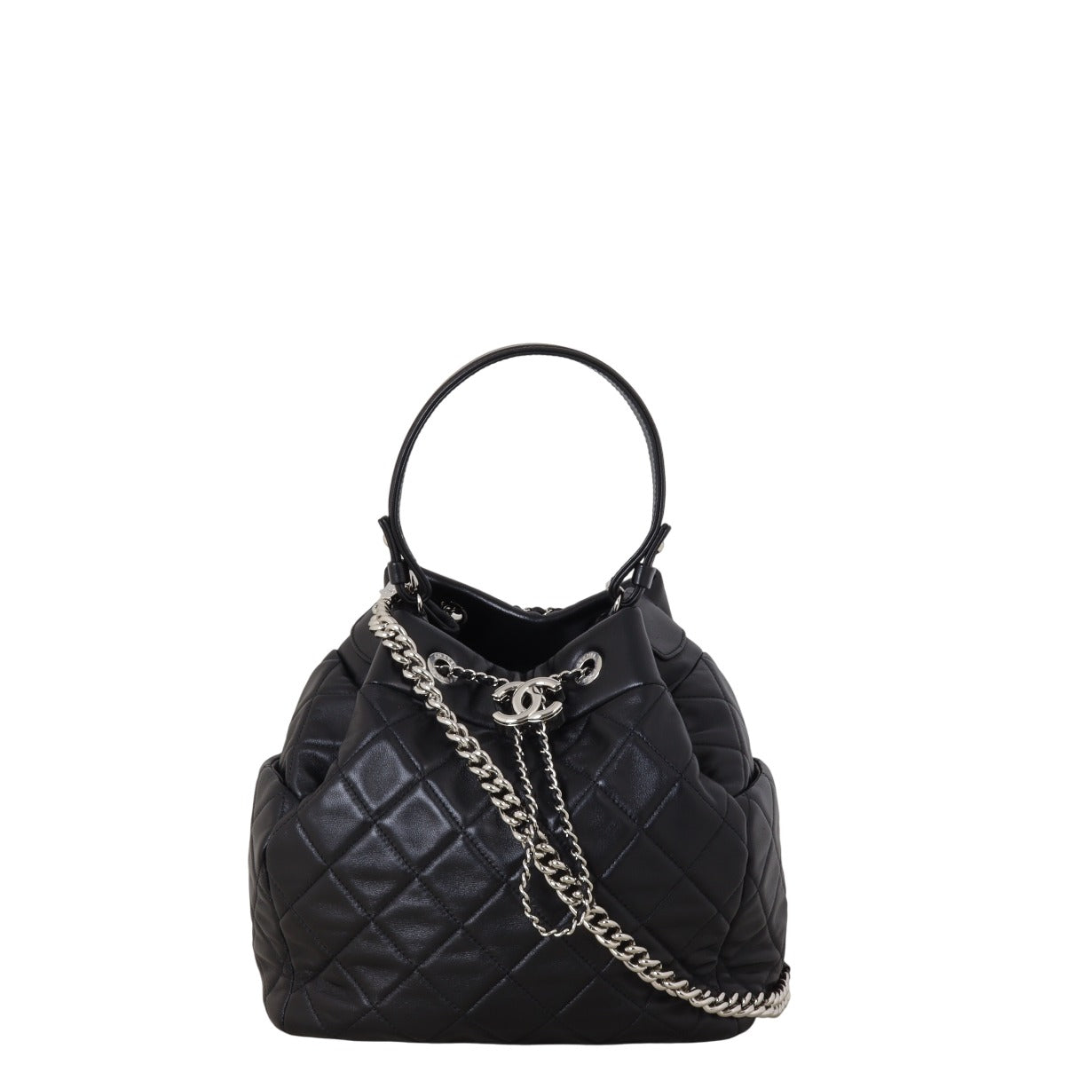 Chanel CC Drawstring Bag Quilted Black Jewelry