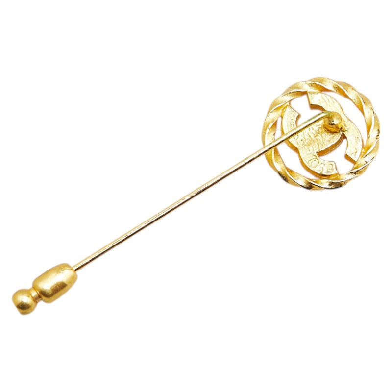 Gold Plated Coco Mark Rhinestone Brooch Signature