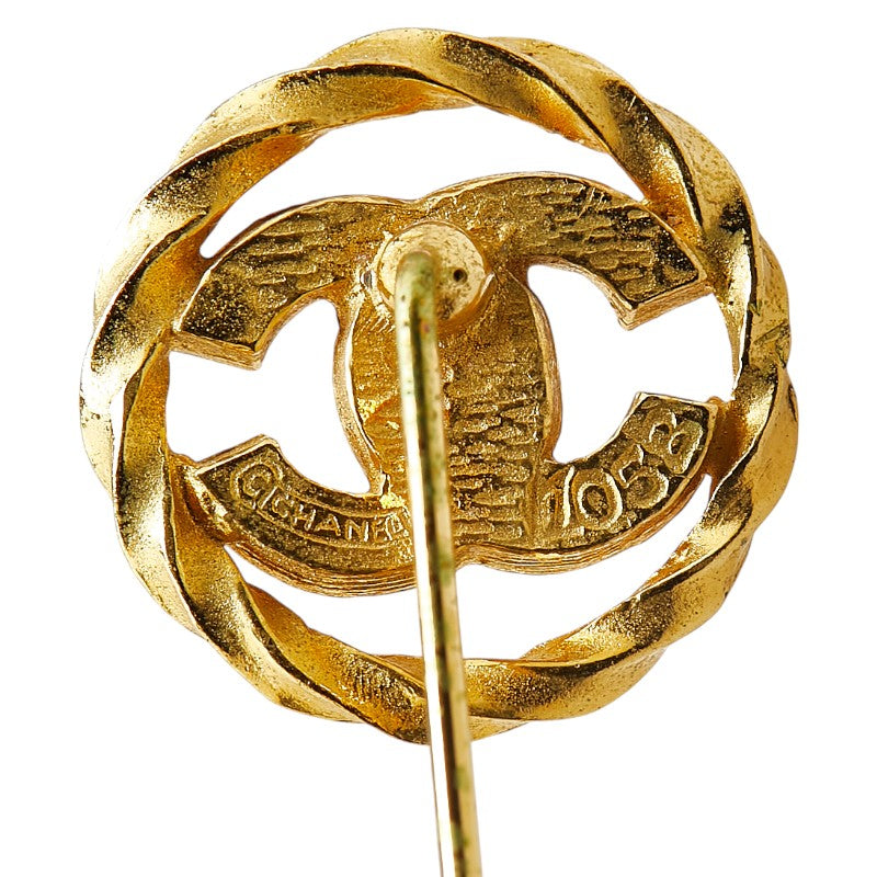 Gold Plated Coco Mark Rhinestone Brooch Signature
