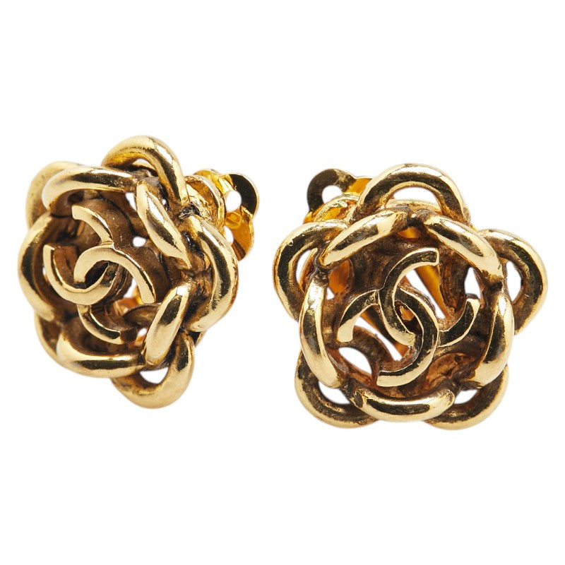 Coco Mark Flower Earrings Jewelry Motif Gold