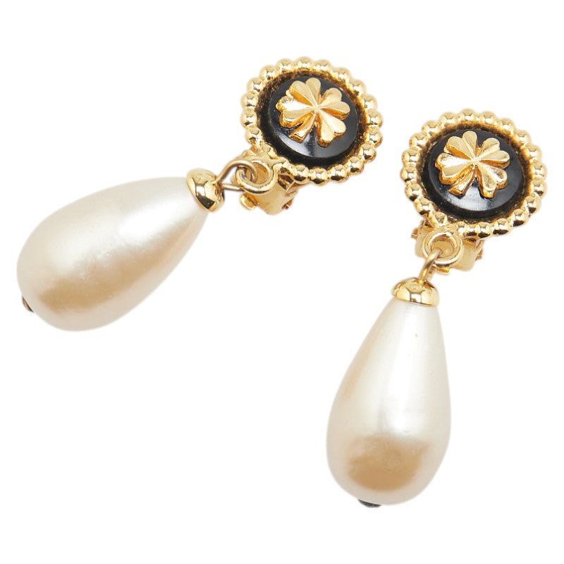 Chanel Clover Motif Teardrop Swing Earrings Jewelry