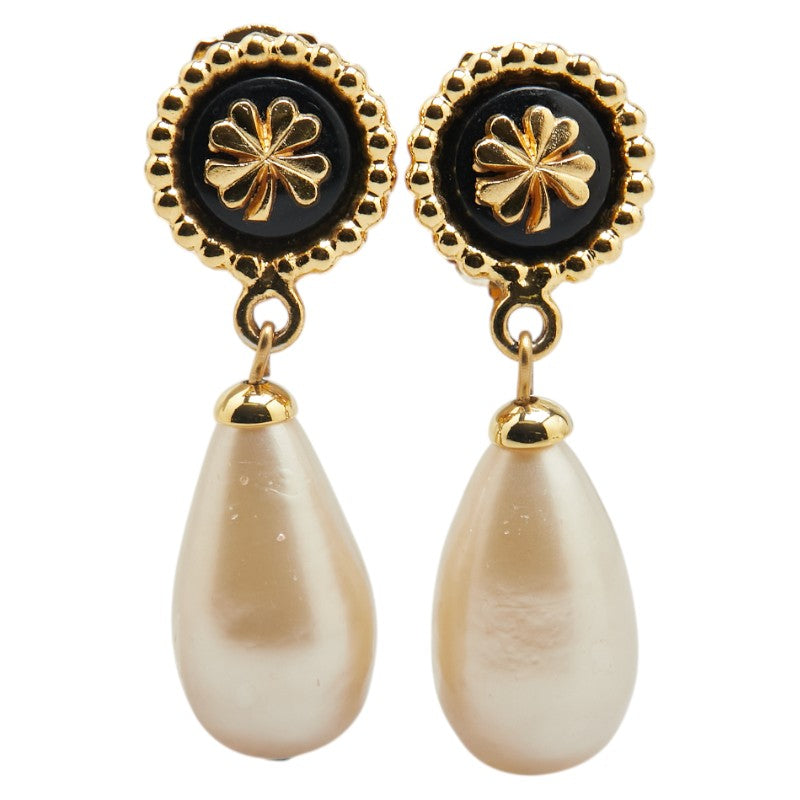 Chanel Clover Motif Teardrop Swing Earrings Jewelry