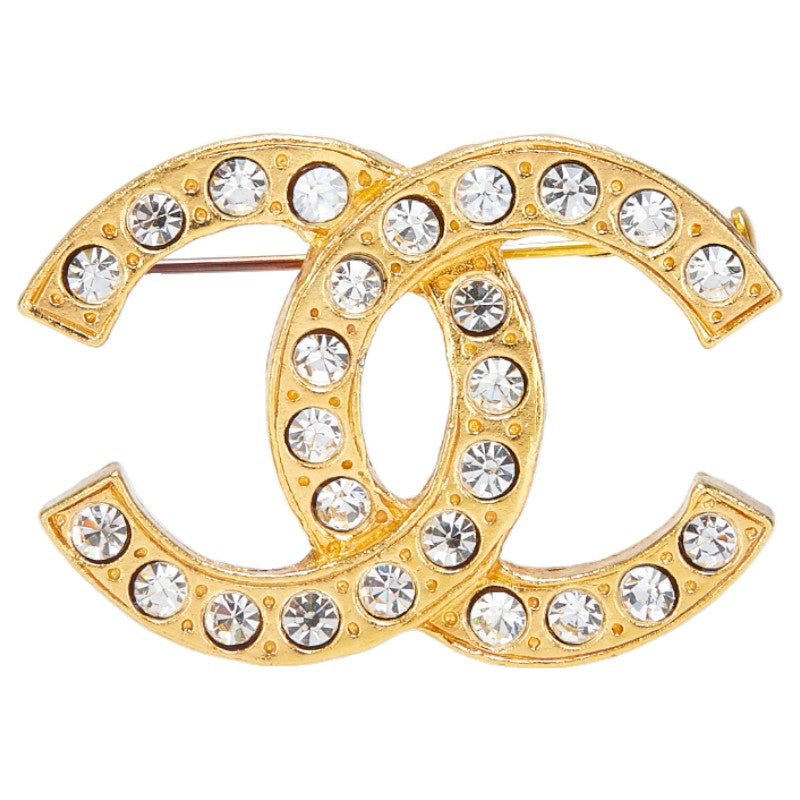 Coco Mark Rhinestone Brooch Gold