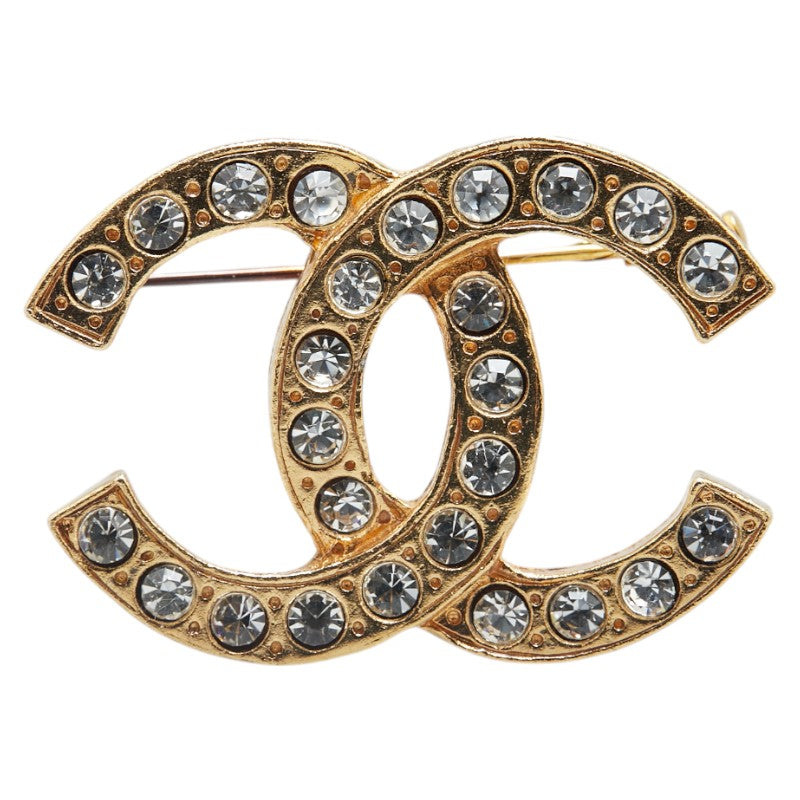 Coco Mark Rhinestone Brooch Gold