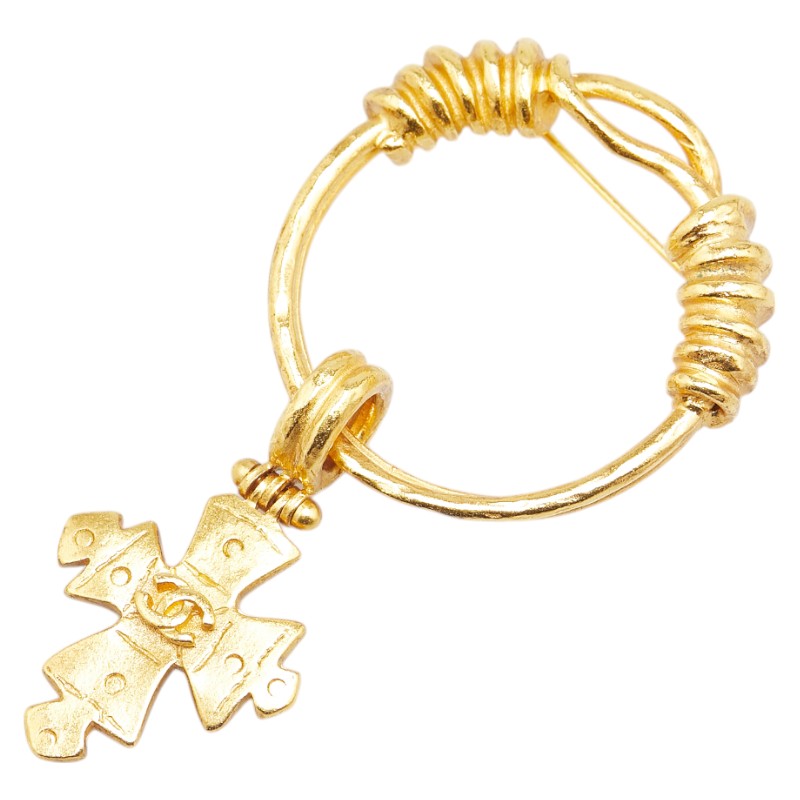 Chanel Gold Plated Coco Mark Cross Brooch