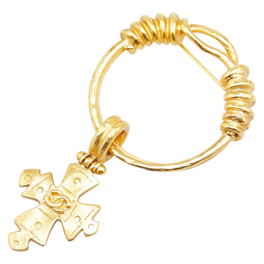 Chanel Gold Plated Coco Mark Cross Brooch