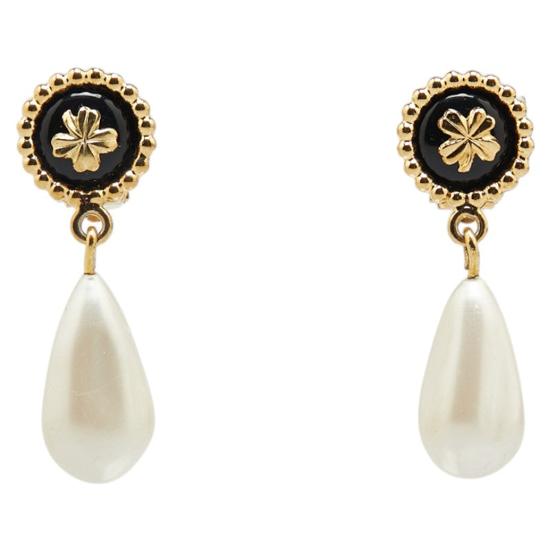 Chanel Round Clover Faux Pearl Earrings Jewelry